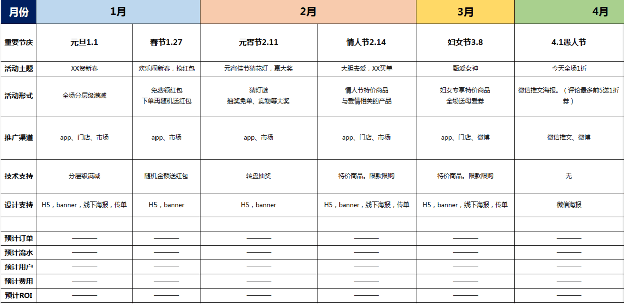 策划活动日历表